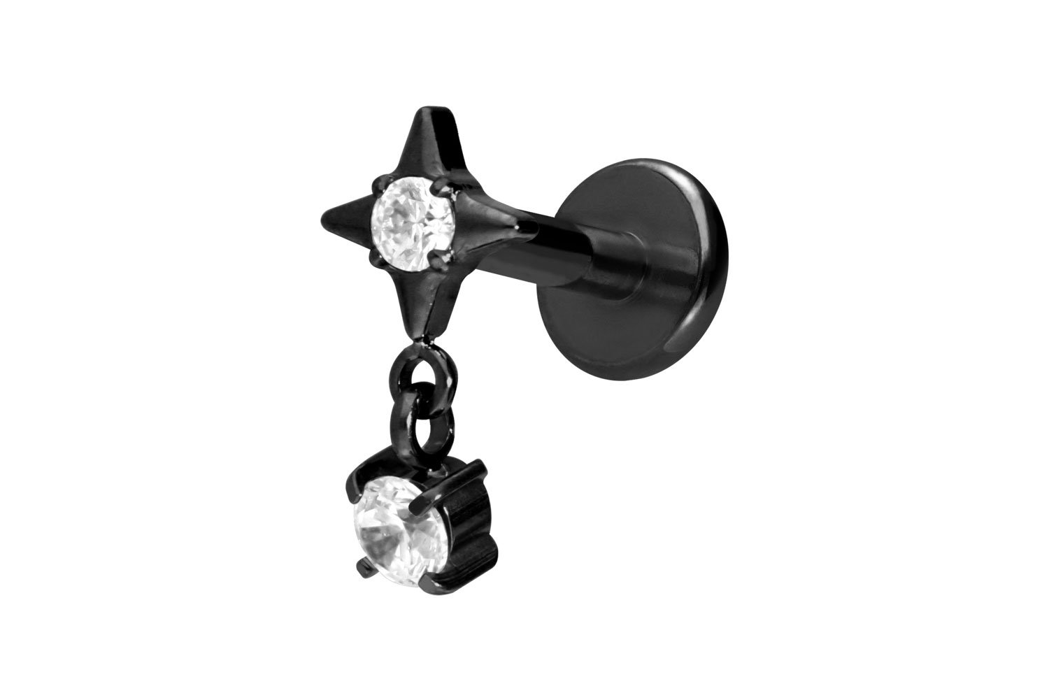 Titan Labret Piercing mit Innengewinde STERN + KRISTALL